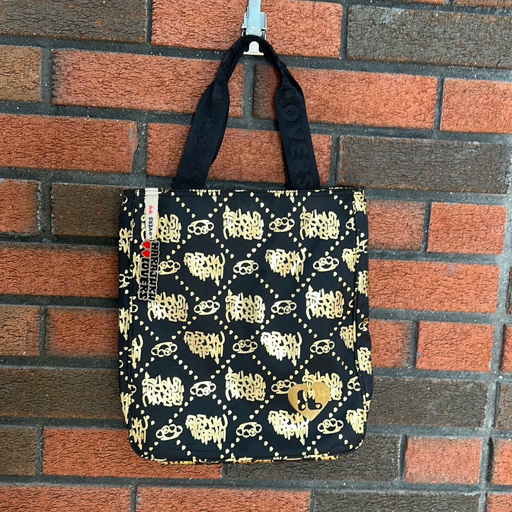 Harajuku Lovers Black and Gold Heart-Patterned Tote